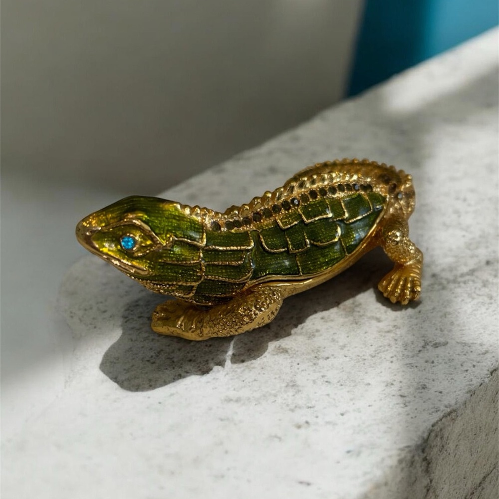 Vintage Fabergé Style Monitor Lizard Trinket Box